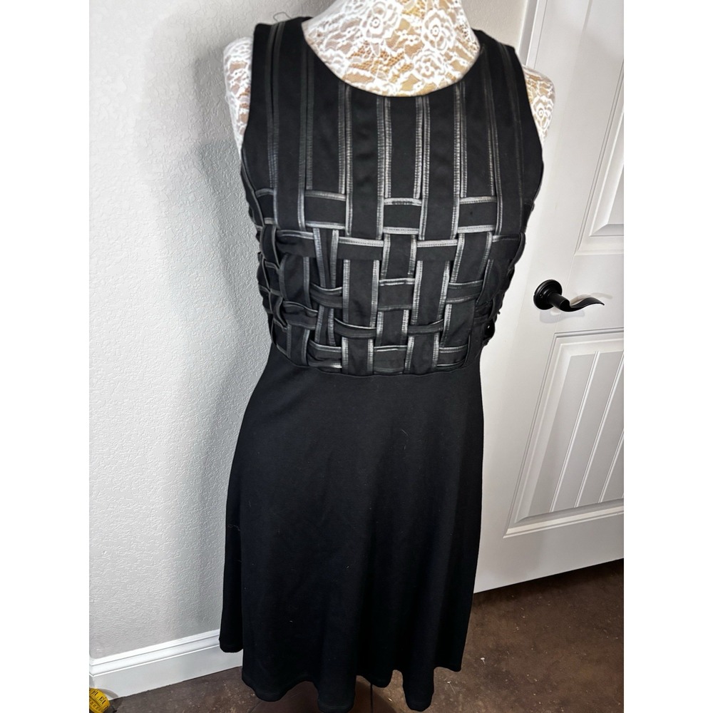 Philosophy Lattice Front Sleeveless A Line Dress Black Midi Career Office Medium
